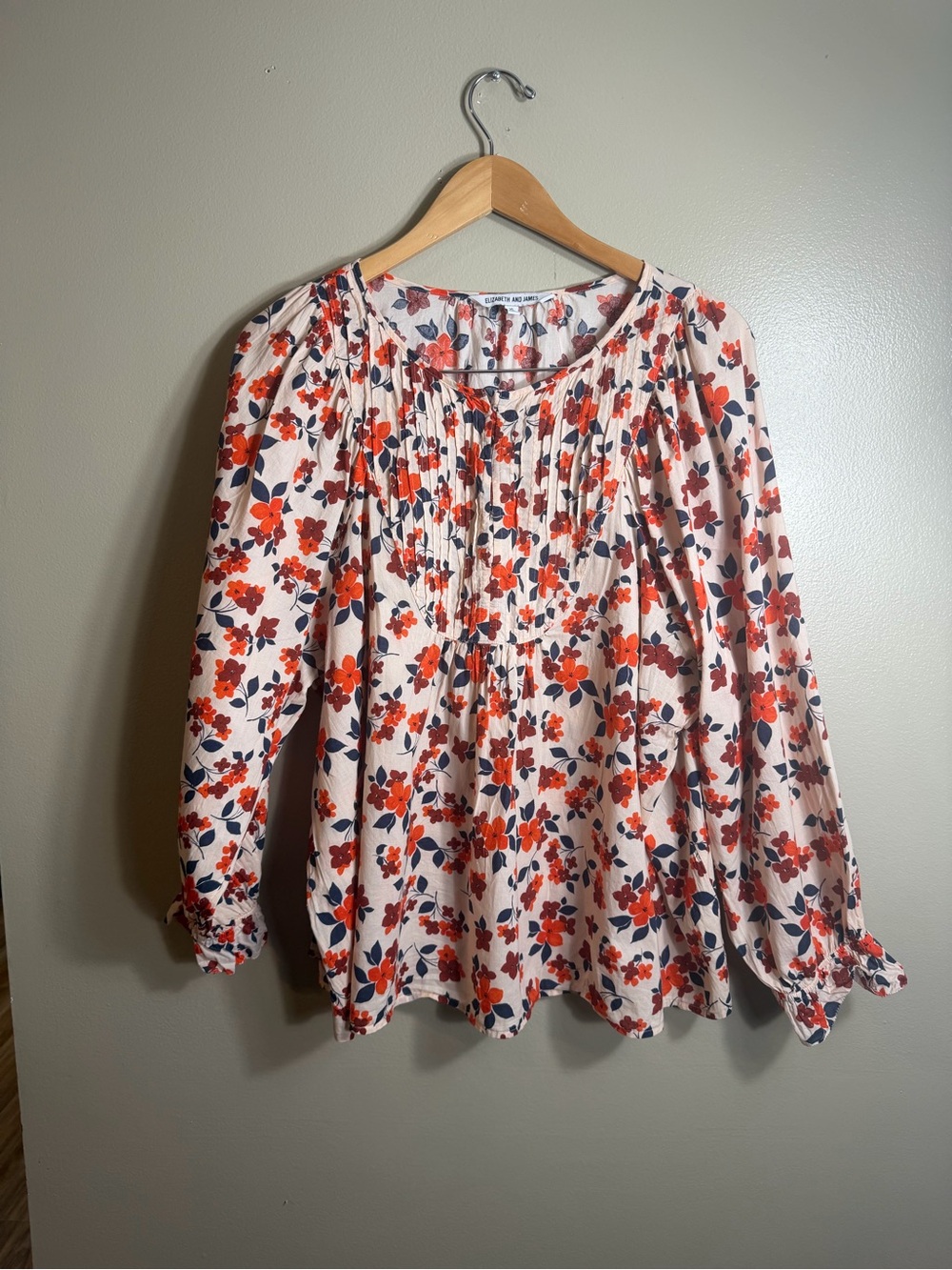 Elizabeth and James Floral Peasant Blouse XL Boho Cottagecore Pintuck Top